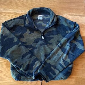 Pink VS cropped Camo 1/4 zip sweatshirt